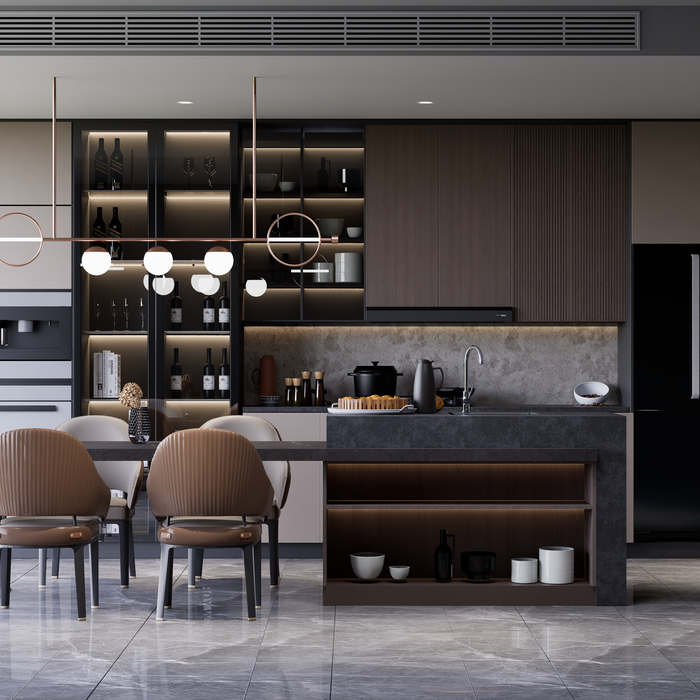 Stylish modern kitchen interior with sleek design elements in Indonesia.